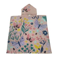 Toalla Infantil con Capucha Mariposas Rosa