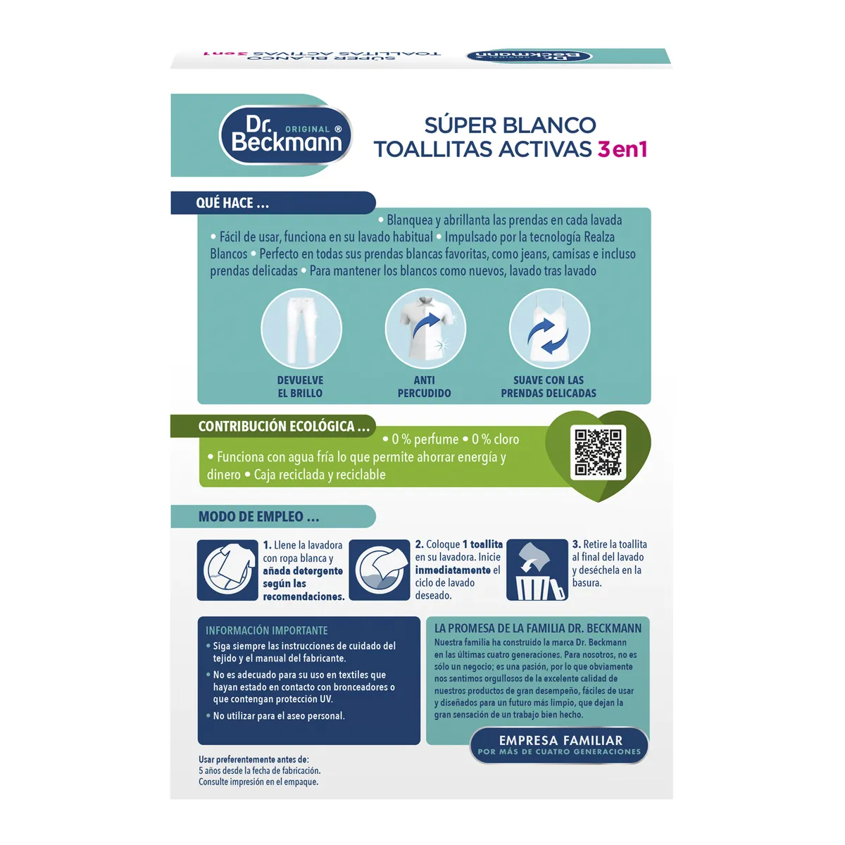 Dr. Beckmann - Súper Blanco Toallas Activas 15 pzs Dr Beckmann