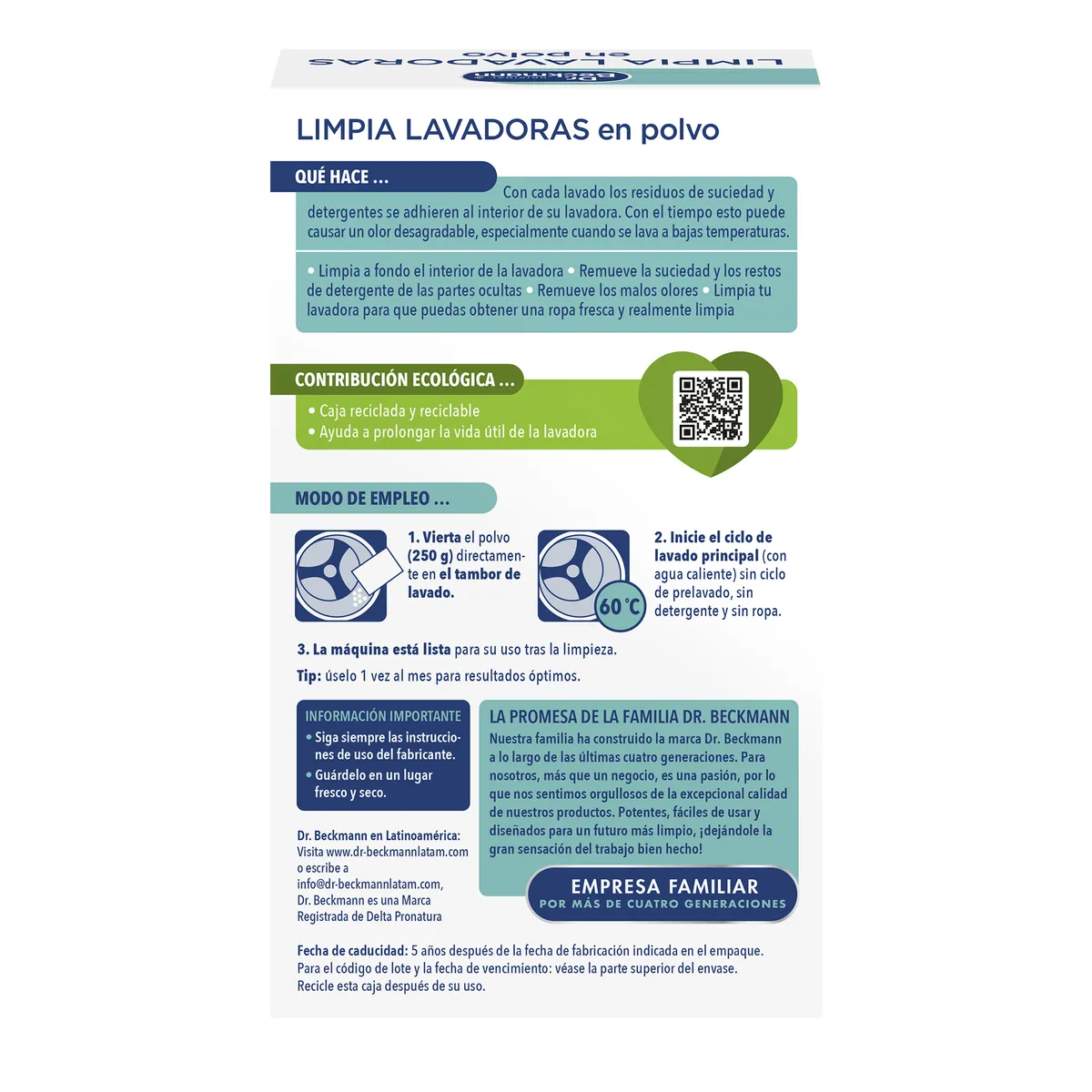 Dr. Beckmann - Limpia Lavadoras en polvo 250g Dr Beckmann
