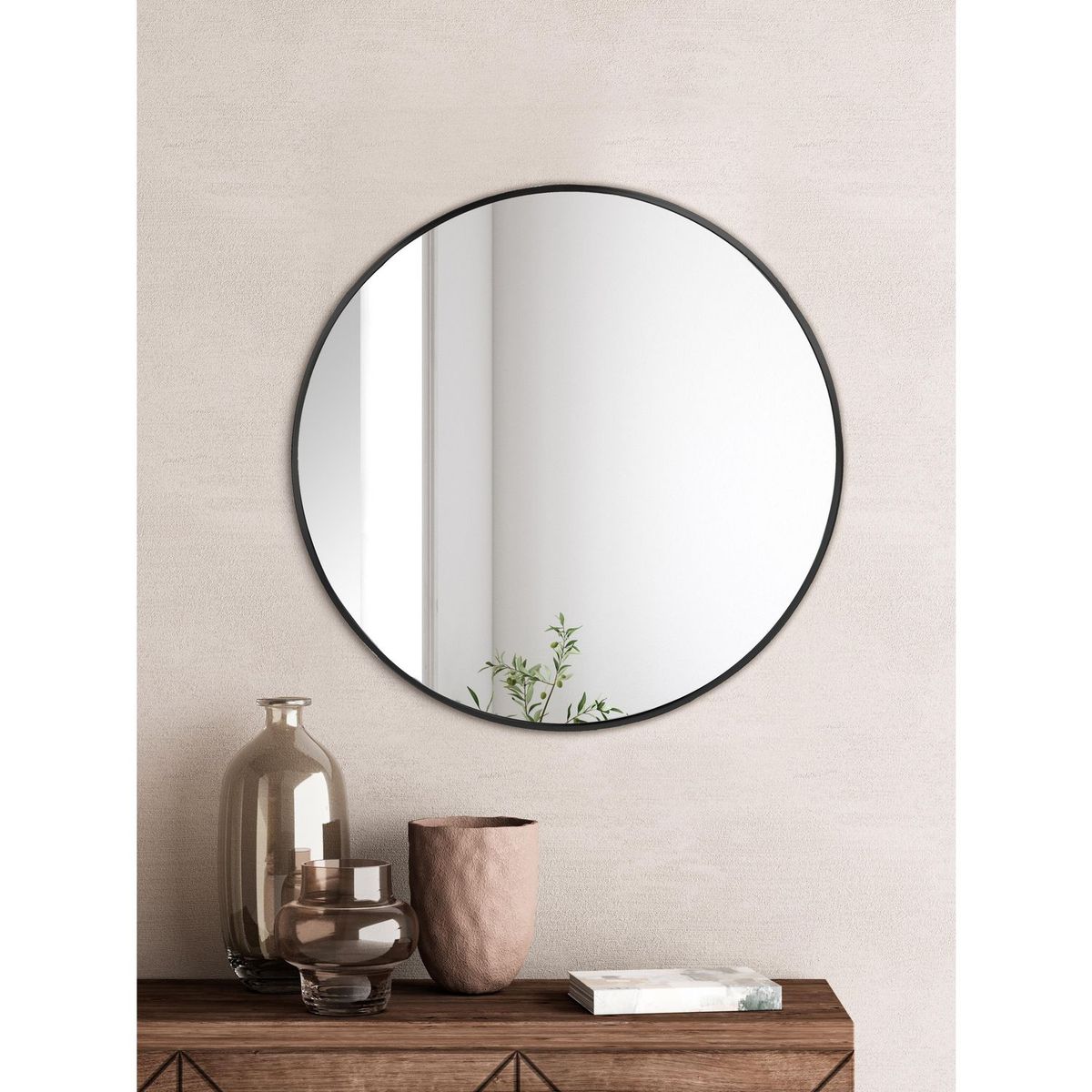 Just Home Collection - Espejo Decorativo Redondo de 100 cm Negro