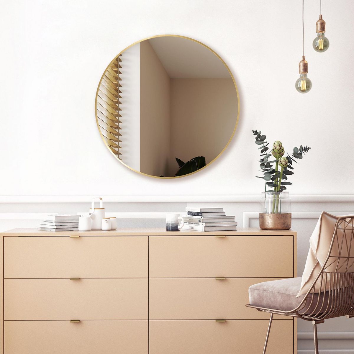 Just Home Collection - Espejo Decorativo Redondo de 100 cm Dorado