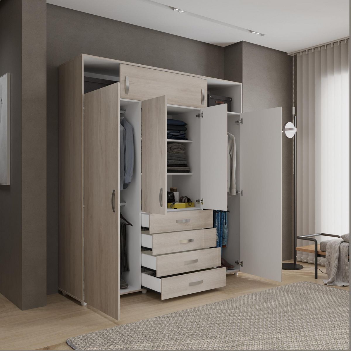 Maderkit - Closet Dual 8 Puertas Ceniza 180 cm