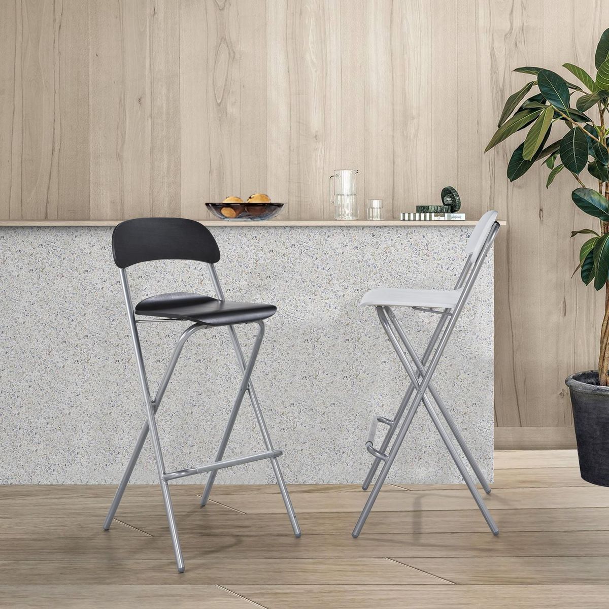 Silla bar plegable negra 46 x 50 x 98 cm, marca Just Home Collection - Foto 2