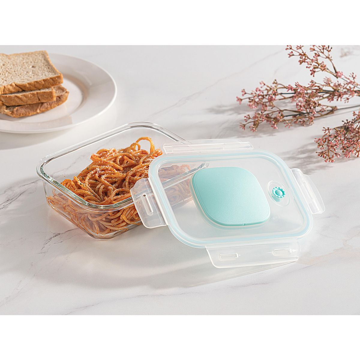 Just Home Collection - Contenedor de vidrio con tapa al vacío 1050 ml