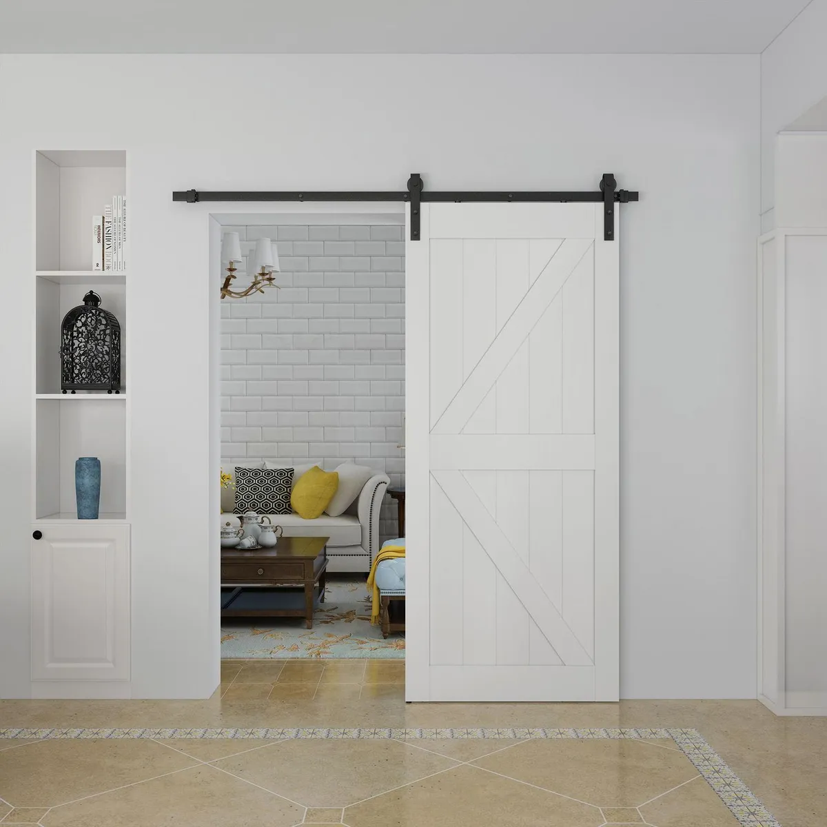 Holztek - Puerta corrediza tipo Granero MDF de 213.4 x 91.4 cm Blanco