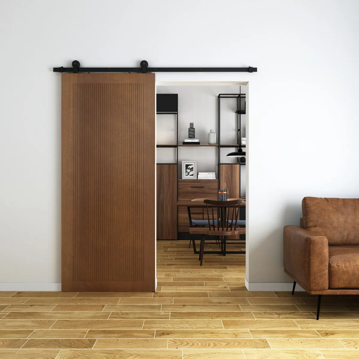 Holztek - Puerta corrediza de MDF Acan de 213.4 x 91.4 cm Café