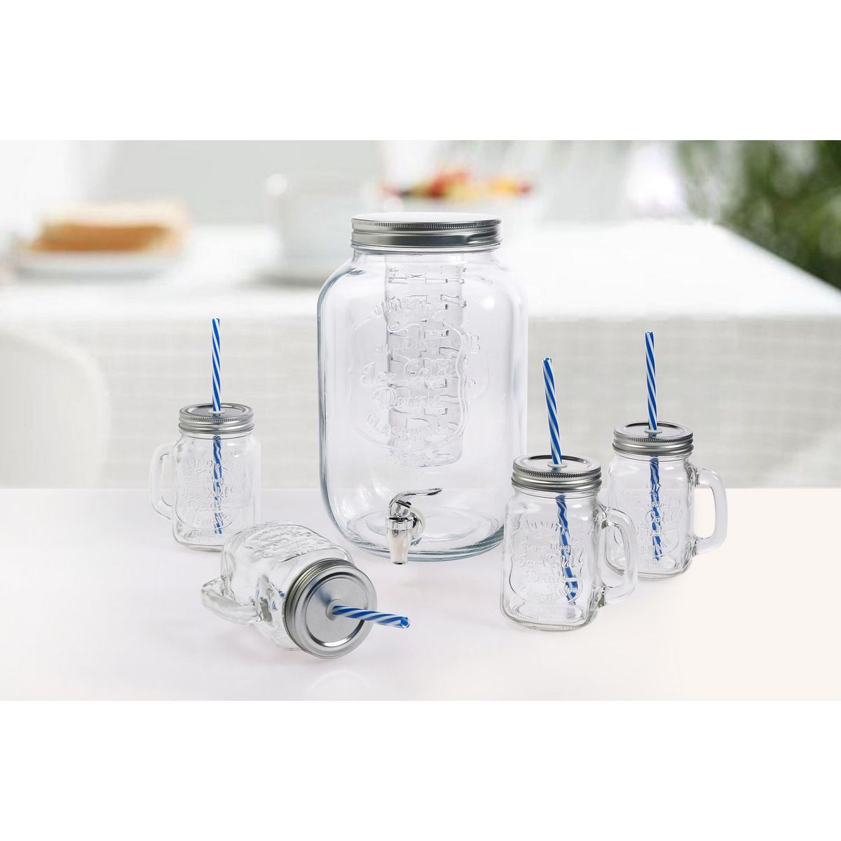 Set dispensador + 4 tarros de vidrio, marca Just Home Collection - Foto Principal