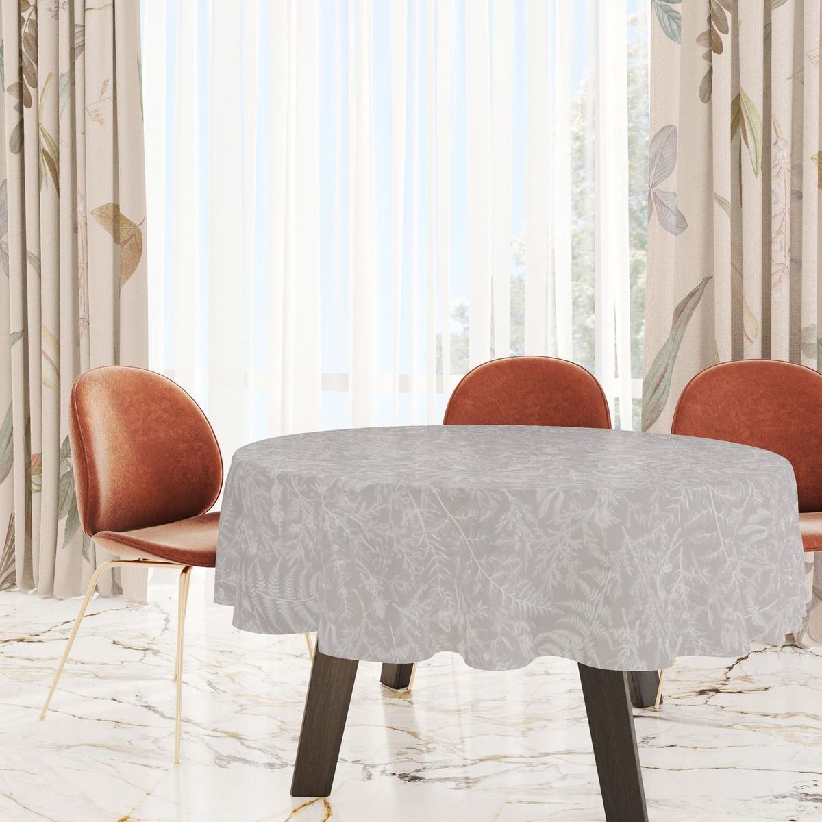 Mantel redondo diseño rama taupe 180 cm, marca Just Home Collection - Foto 2