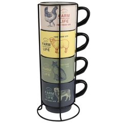 Set 4 tazas de 300 ml con rack metal