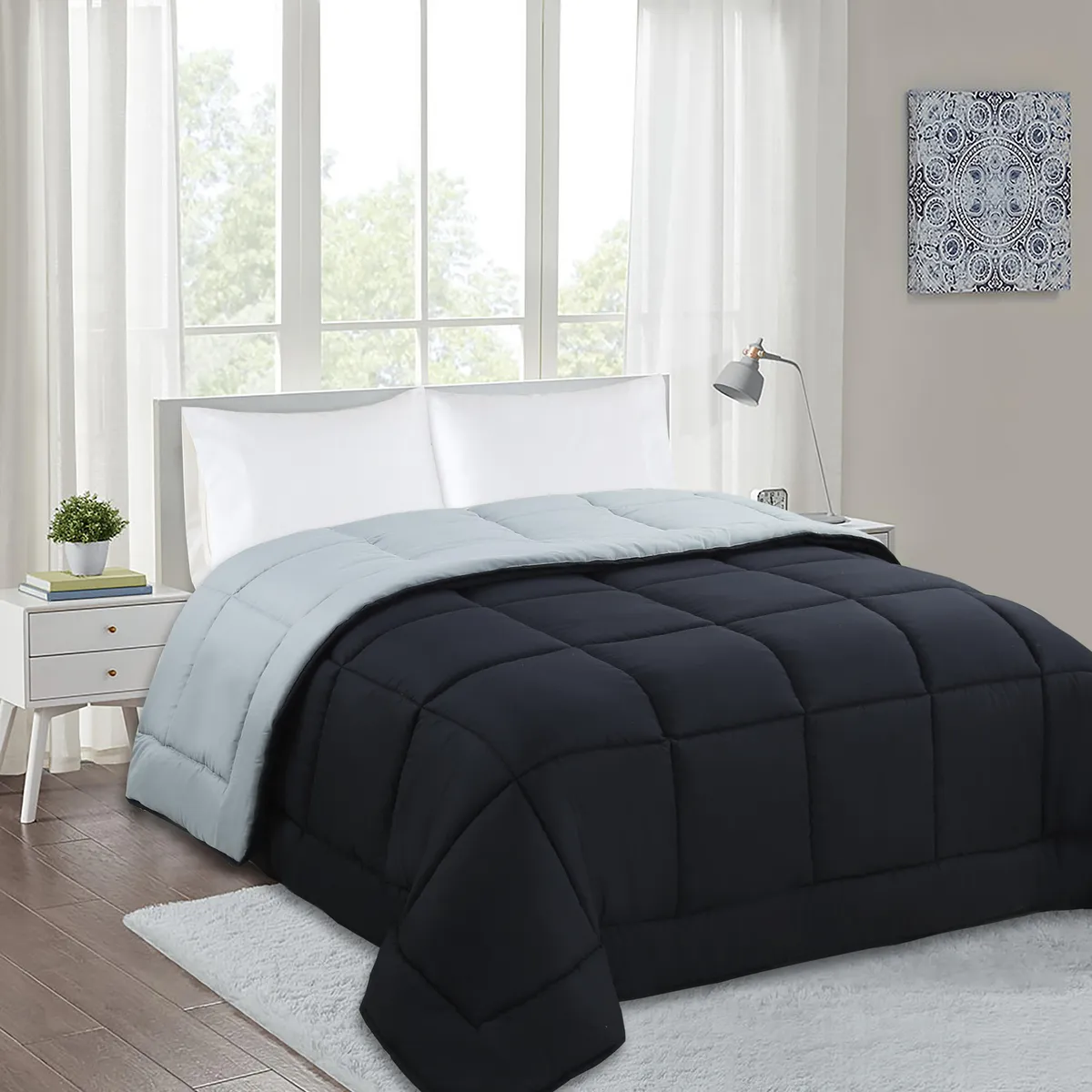 Just Home Collection - Edredón Individual Reversible Solid Negro