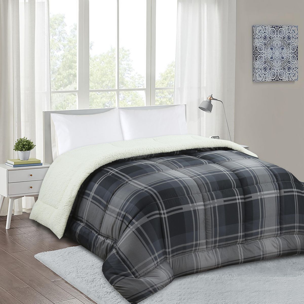 Just Home Collection - Edredón Individual Cuadrille Nórdico Gris Oscuro