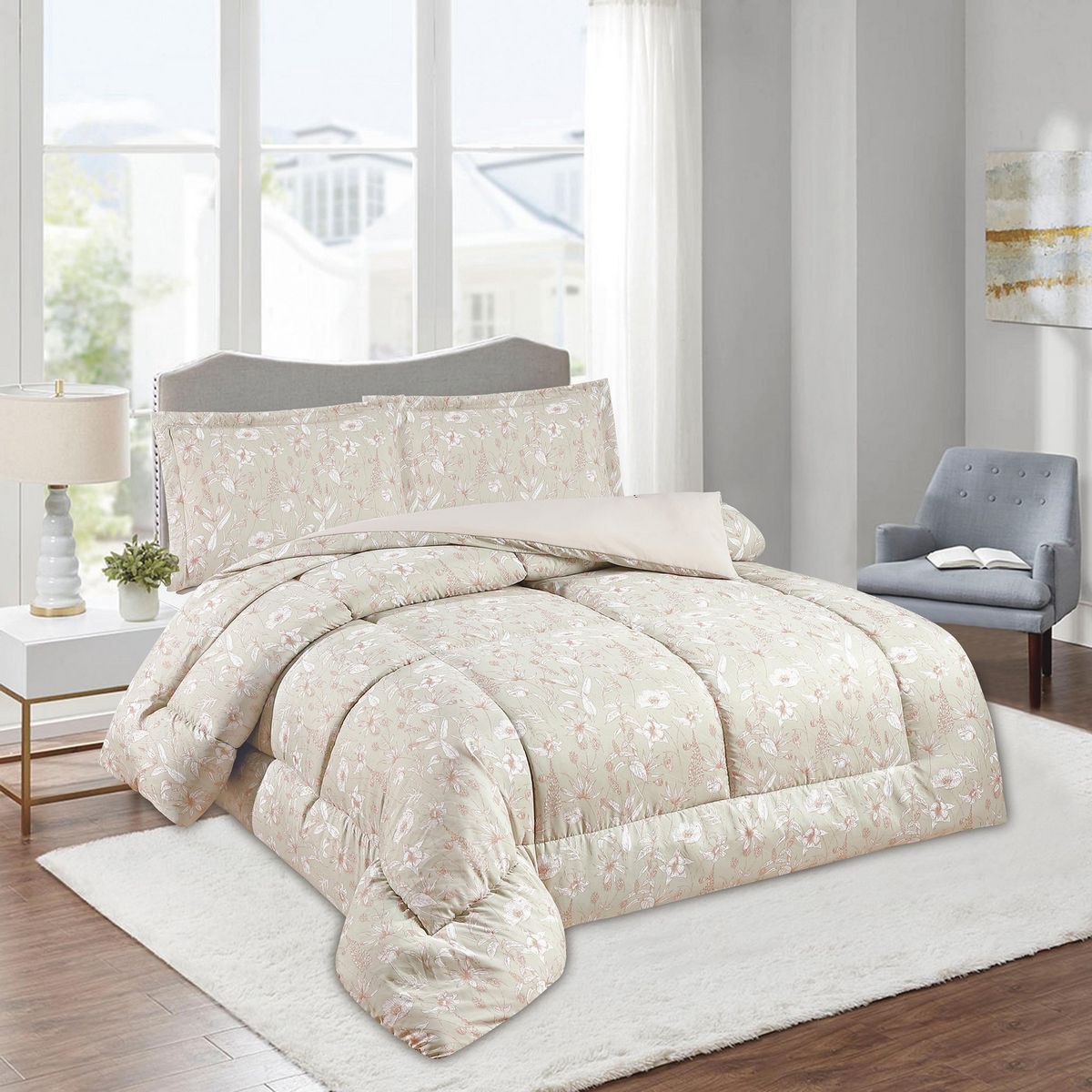 Just Home Collection - Edredón Individual Diseño Estampado Beige