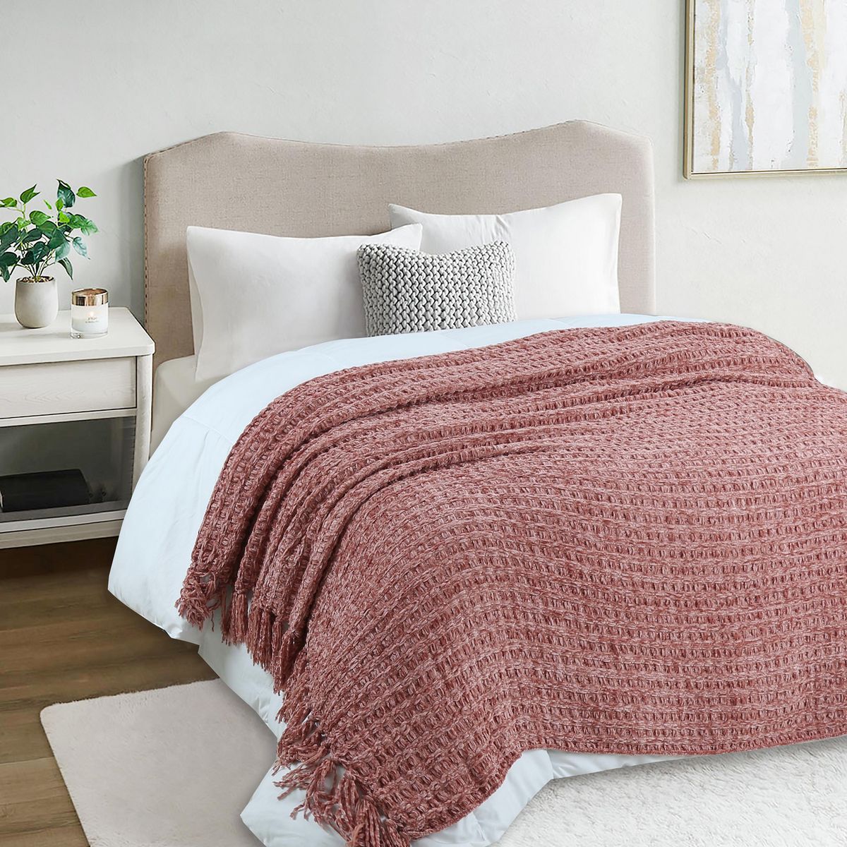 Frazada Boho de 130 x 160 cm Rosa, marca Just Home Collection - Foto Principal