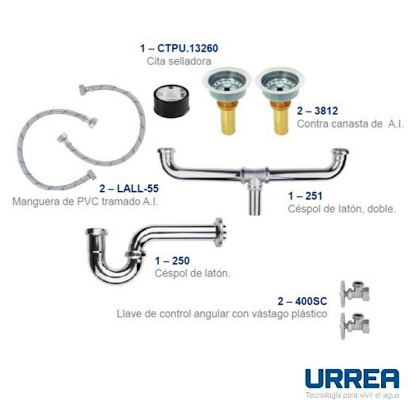 Urrea - Kit de Reparación de Latón, Doble para Fregadero