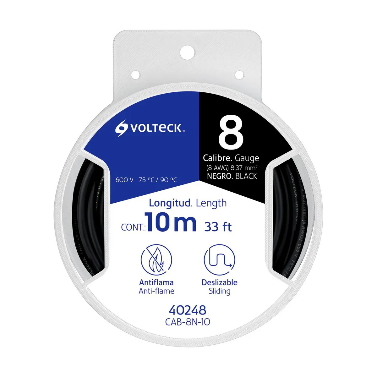 Volteck - Carrete con 10 m de Cable THHW-LS 8 AWG Negro, Volteck