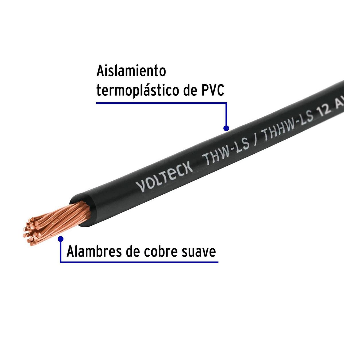 Volteck - Carrete con 20 m de Cable THHW-LS 12 AWG Negro, Volteck