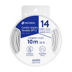 Carrete con 10 m, Cordón Dúplex Flexible SPT 14 AWG, Volteck