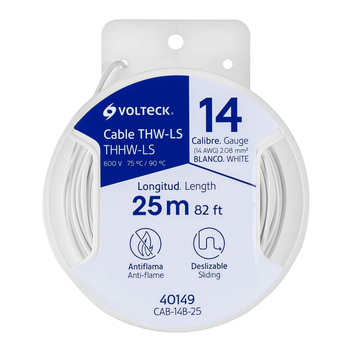 Volteck - Carrete con 25 m de Cable THHW-LS 14 AWG Blanco, Volteck