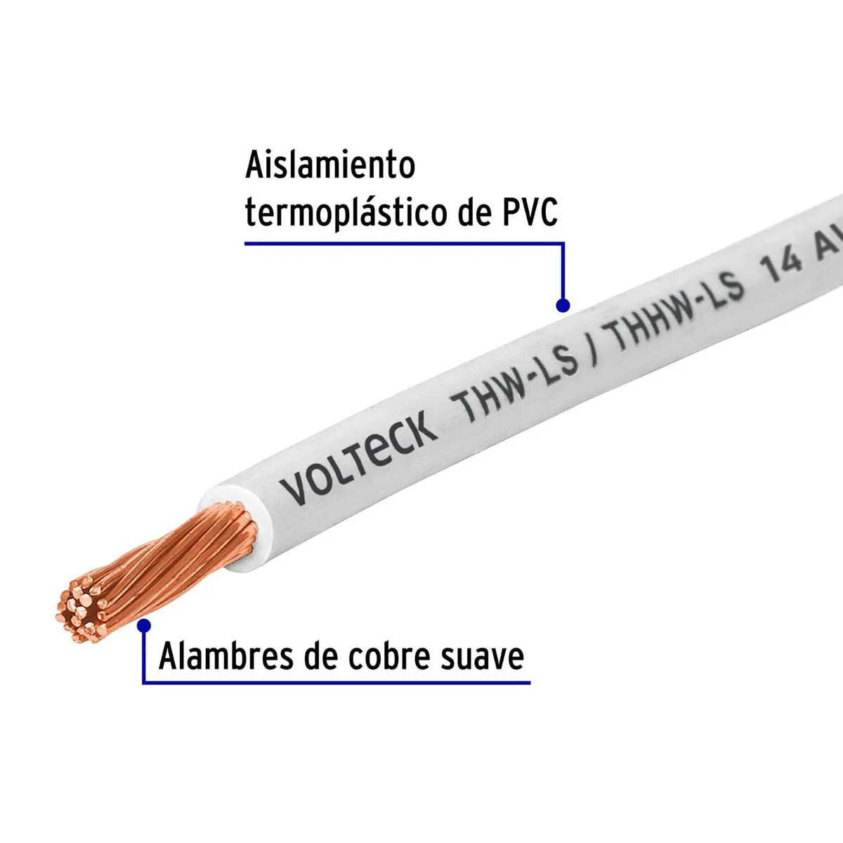 Volteck - Carrete con 25 m de Cable THHW-LS 14 AWG Blanco, Volteck