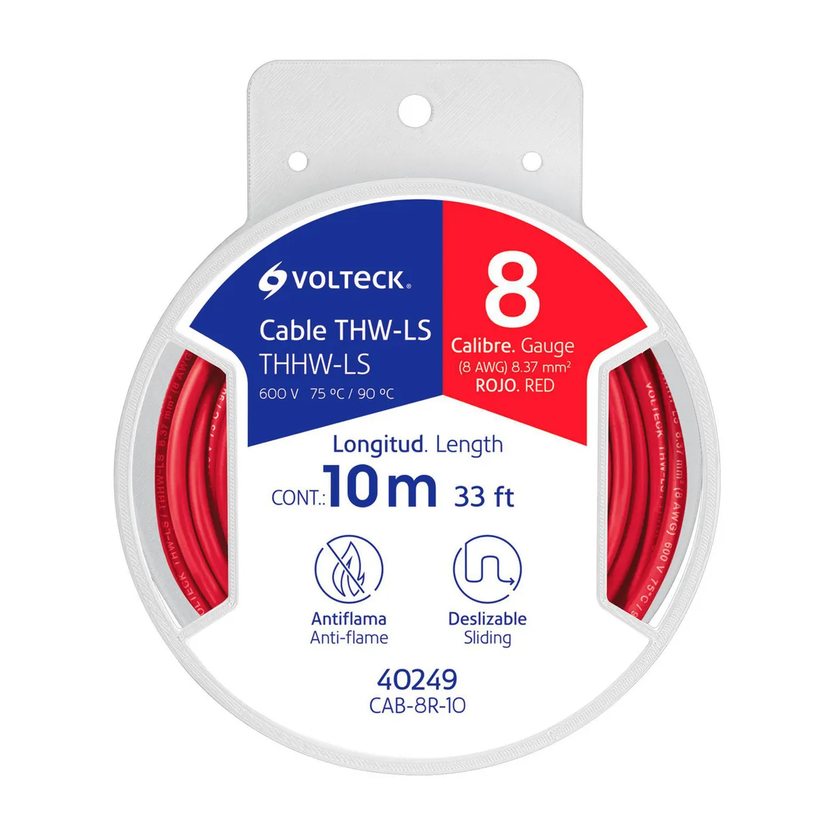 Volteck - Carrete con 10 m de Cable THHW-LS 8 AWG Rojo, Volteck