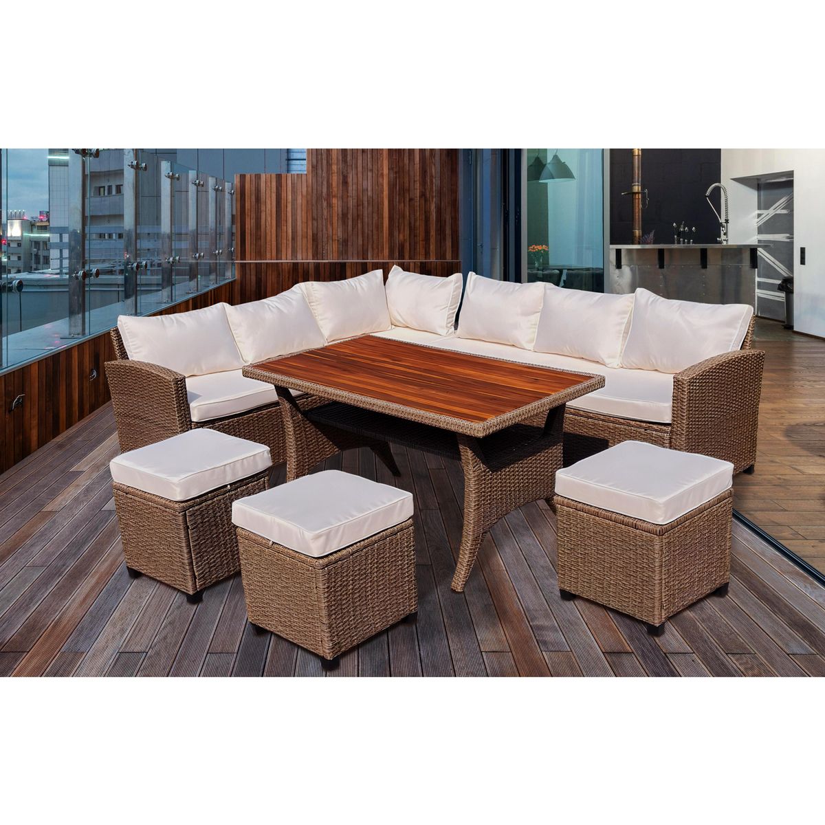Just Home Collection - Juego de Terraza Ratan Aston 6 Piezas