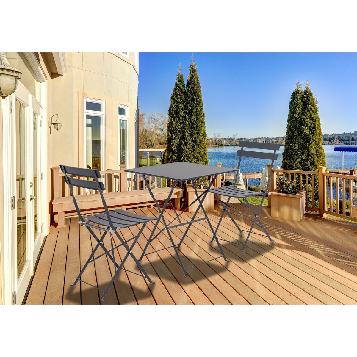 Just Home Collection - Juego de Balcón Metal Bergamo 3 Piezas