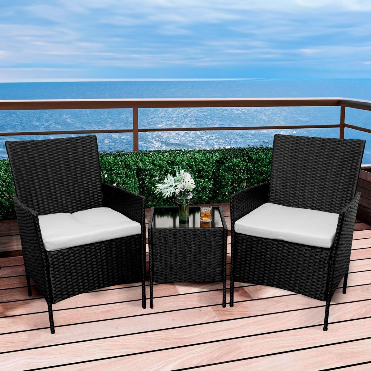 Just Home Collection - Juego de balcon de ratán Arles 3piezas