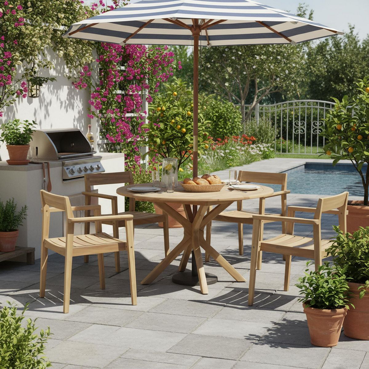 Just Home Collection - Juego de Comedor para Exterior de Madera Luanda 4 Personas