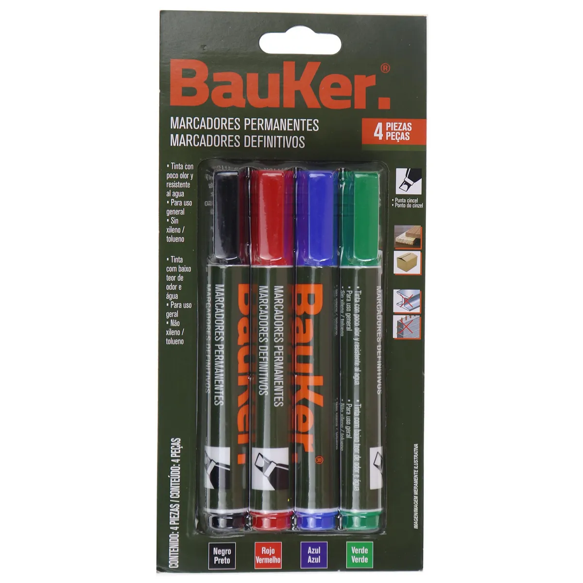 Set 4 Marcadores Permanentes, Bauker, marca Bauker - Foto Principal