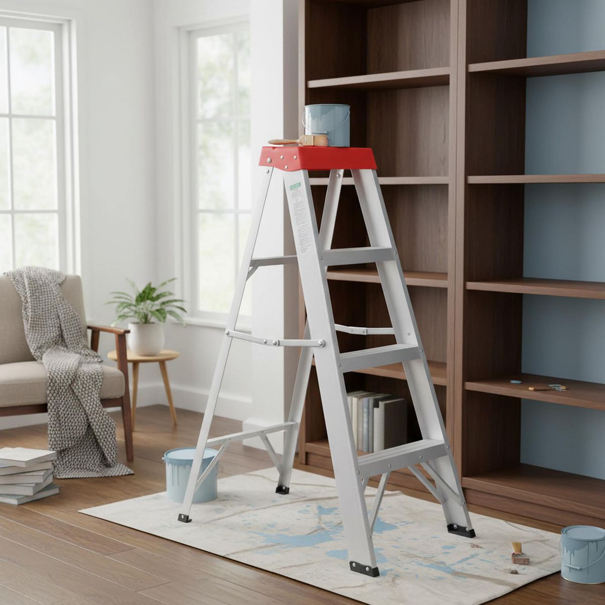 Bauker - Escalera de Tijera de Aluminio de 3 peldaños 1.17 m hasta 90 kg