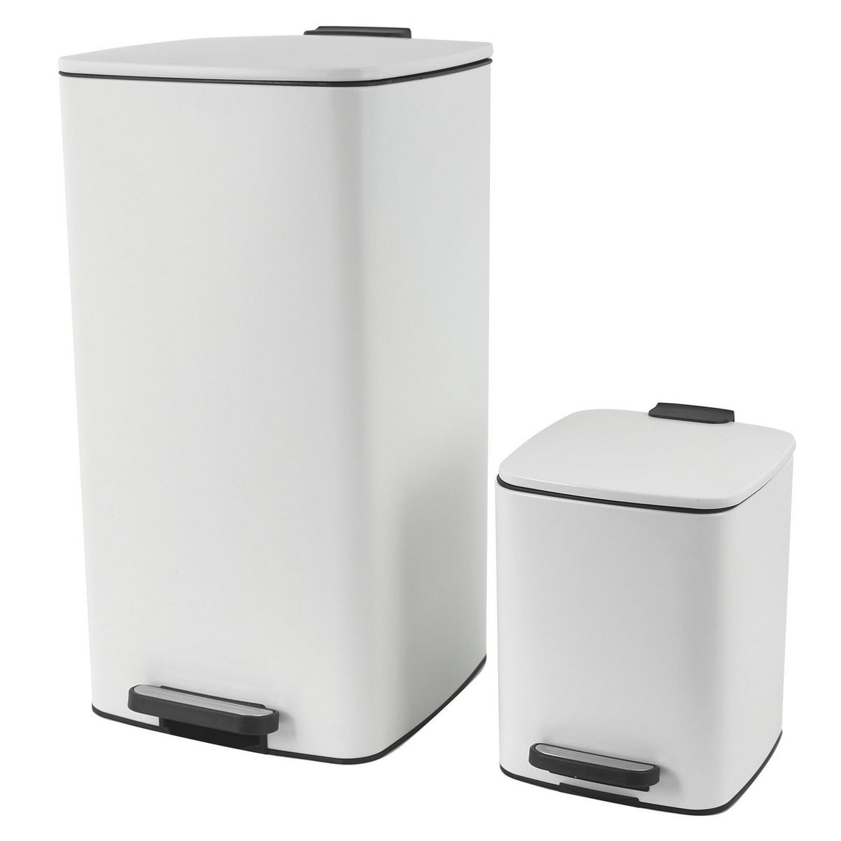 Just Home Collection - Set 2 Botes de Basura Metálicos con Pedal de 5L y 30L Blanco