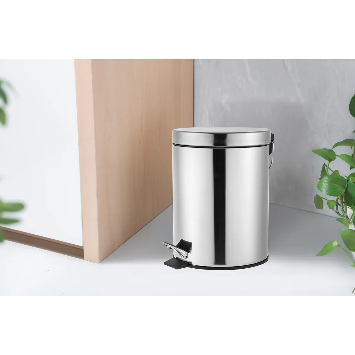 Just Home Collection - Set 2 Botes de Basura Metálicos con Pedal de 5L Plata