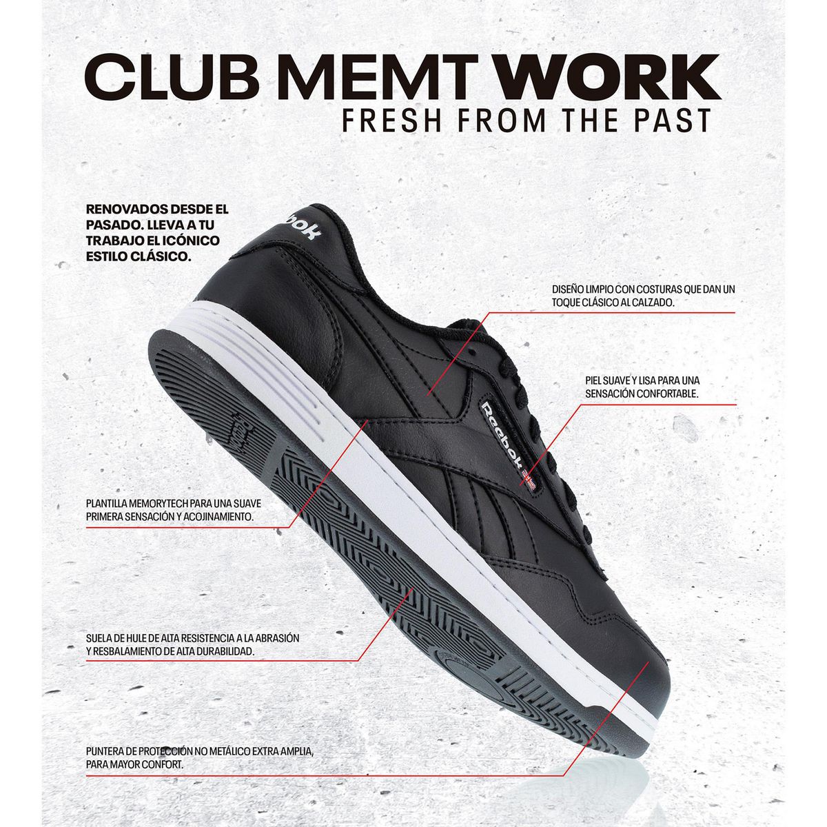 Reebok - Tenis de Seguridad Reebok Clas Negros, 25