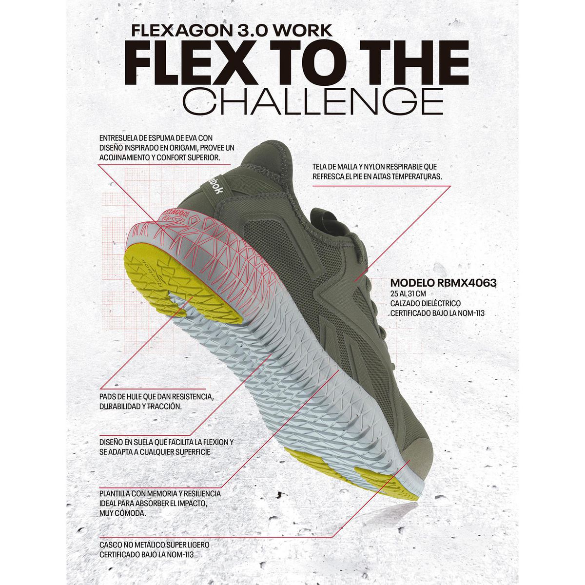 Tenis de Seguridad Reebok Flexagon, marca Reebok - Foto 2