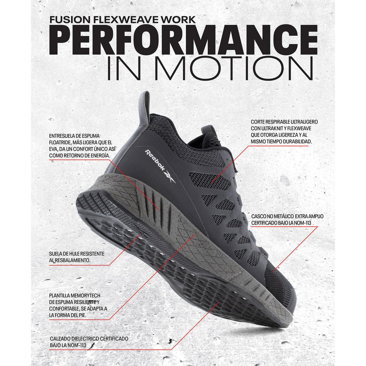 Reebok - Tenis de Seguridad Reebok Fleexweave, 27