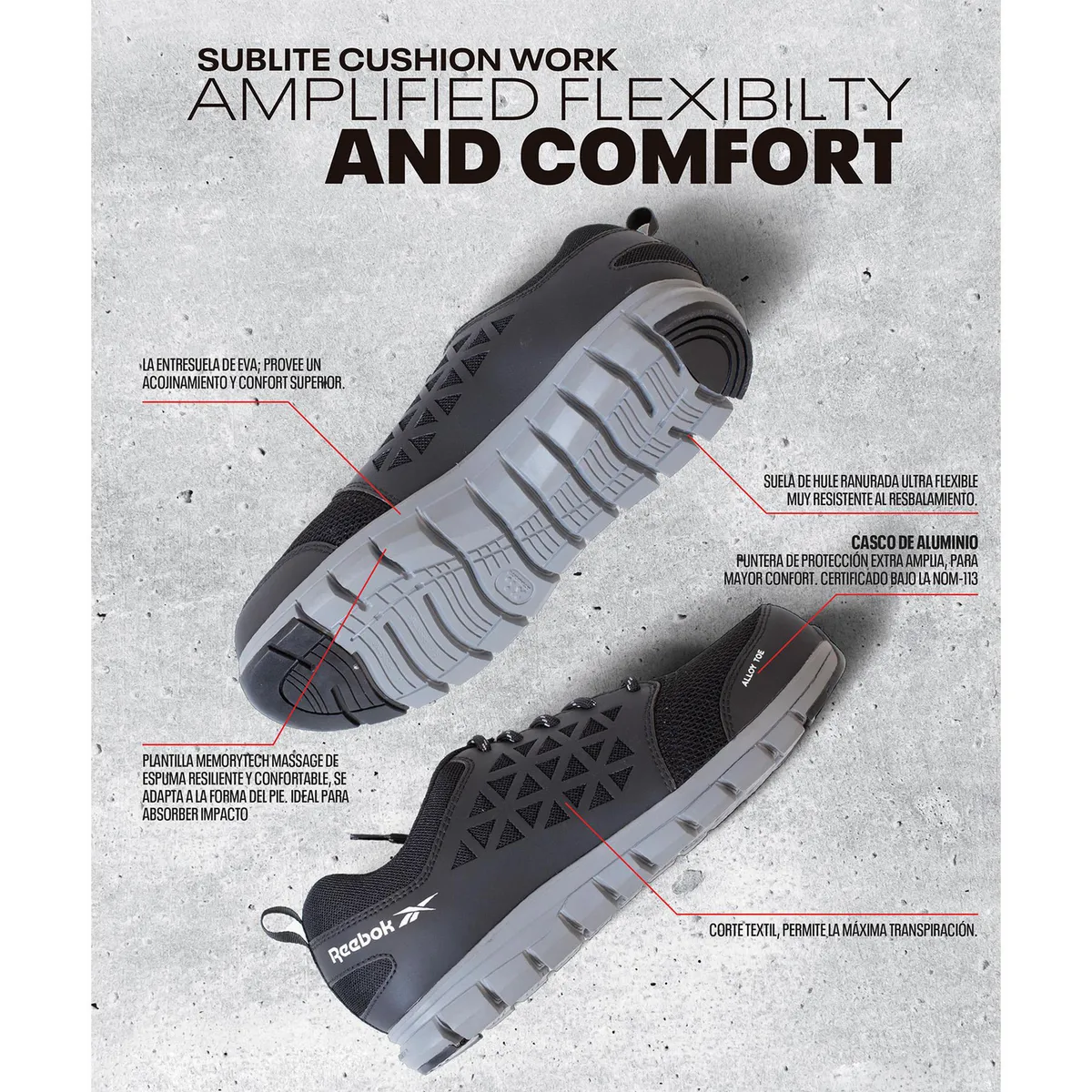 Reebok - Tenis de Seguridad Reebok Sublite, 25