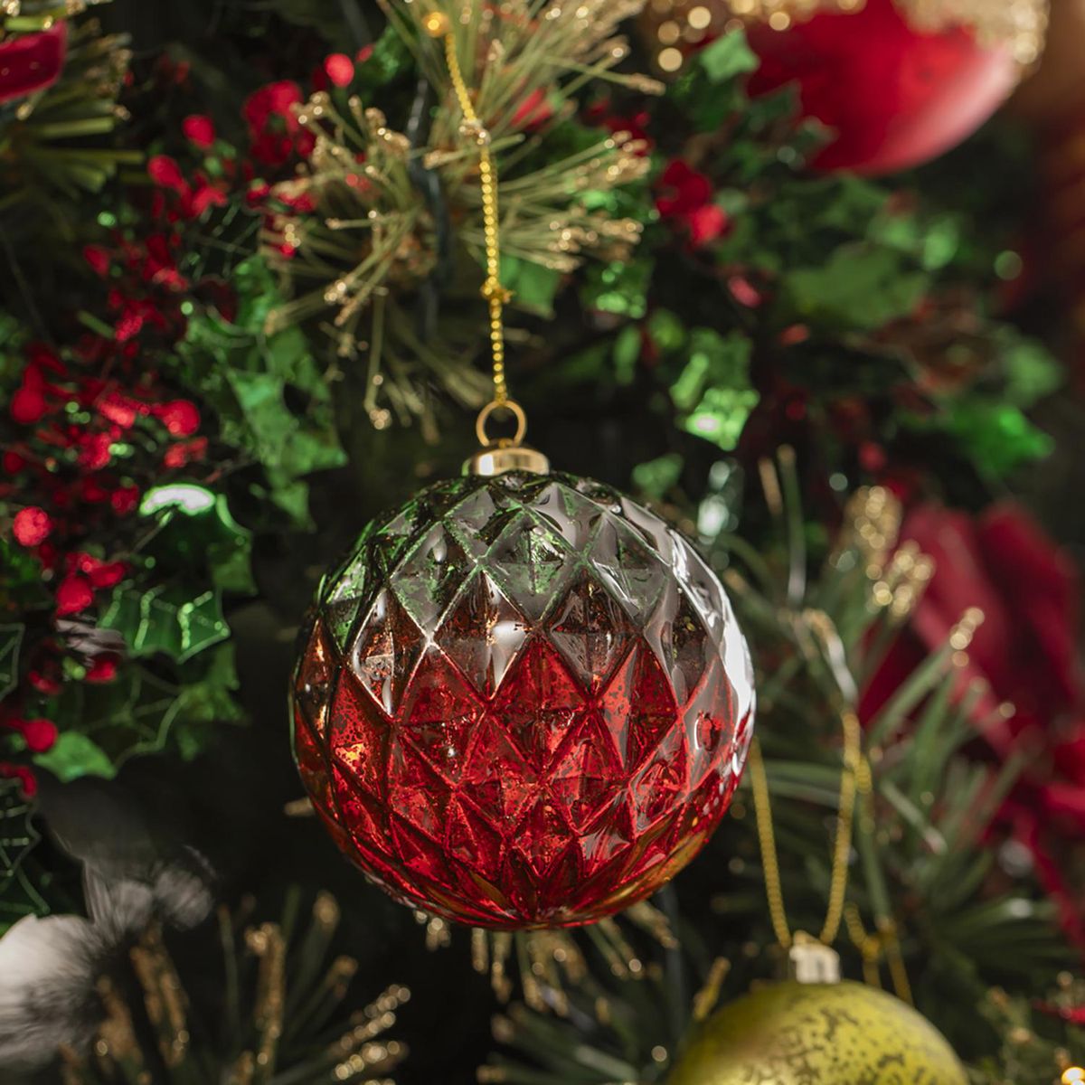 Dear Santa - Esfera diamante Navidad roja / verde 8 cm