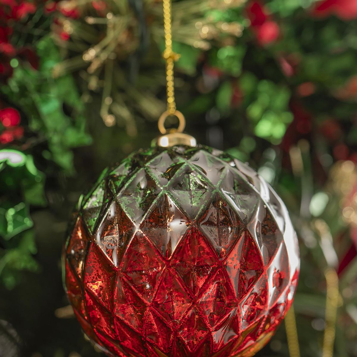 Dear Santa - Esfera diamante Navidad roja / verde 8 cm