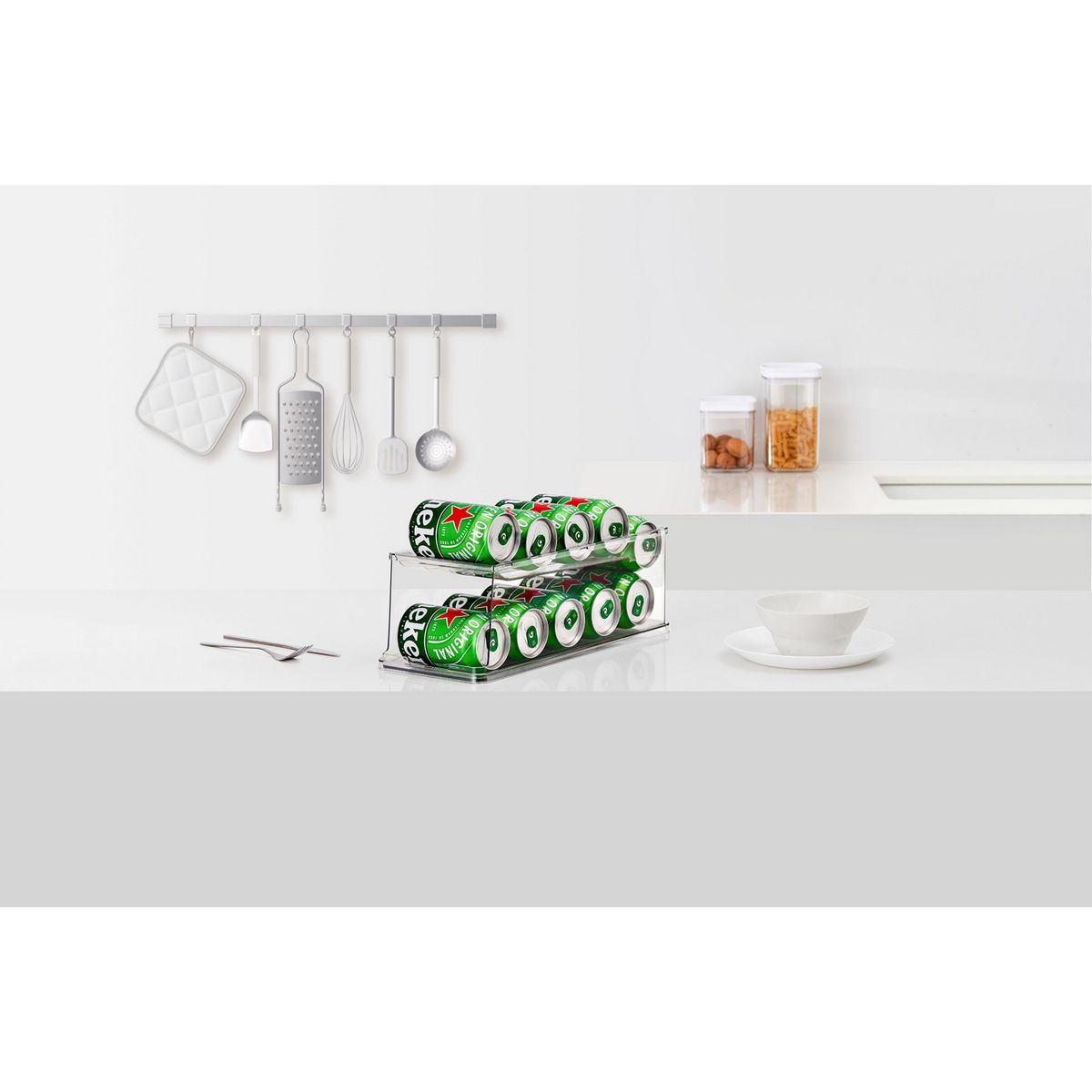 Just Home Collection - Organizador de latas 2 niveles 21.6 x 9.5 x 36.6 cm