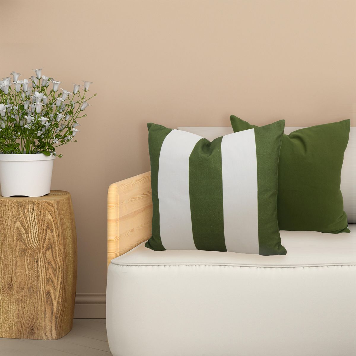 Just Home Collection - Kit de 2 cojines decorativos de 45 x 45 cm Verde/ Blanco