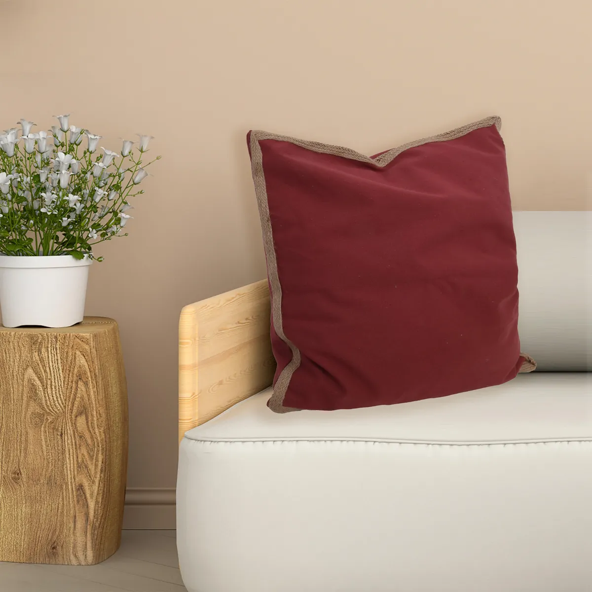 Just Home Collection - Cojín decorativo Boho yute de 50 x 50 cm Rojo