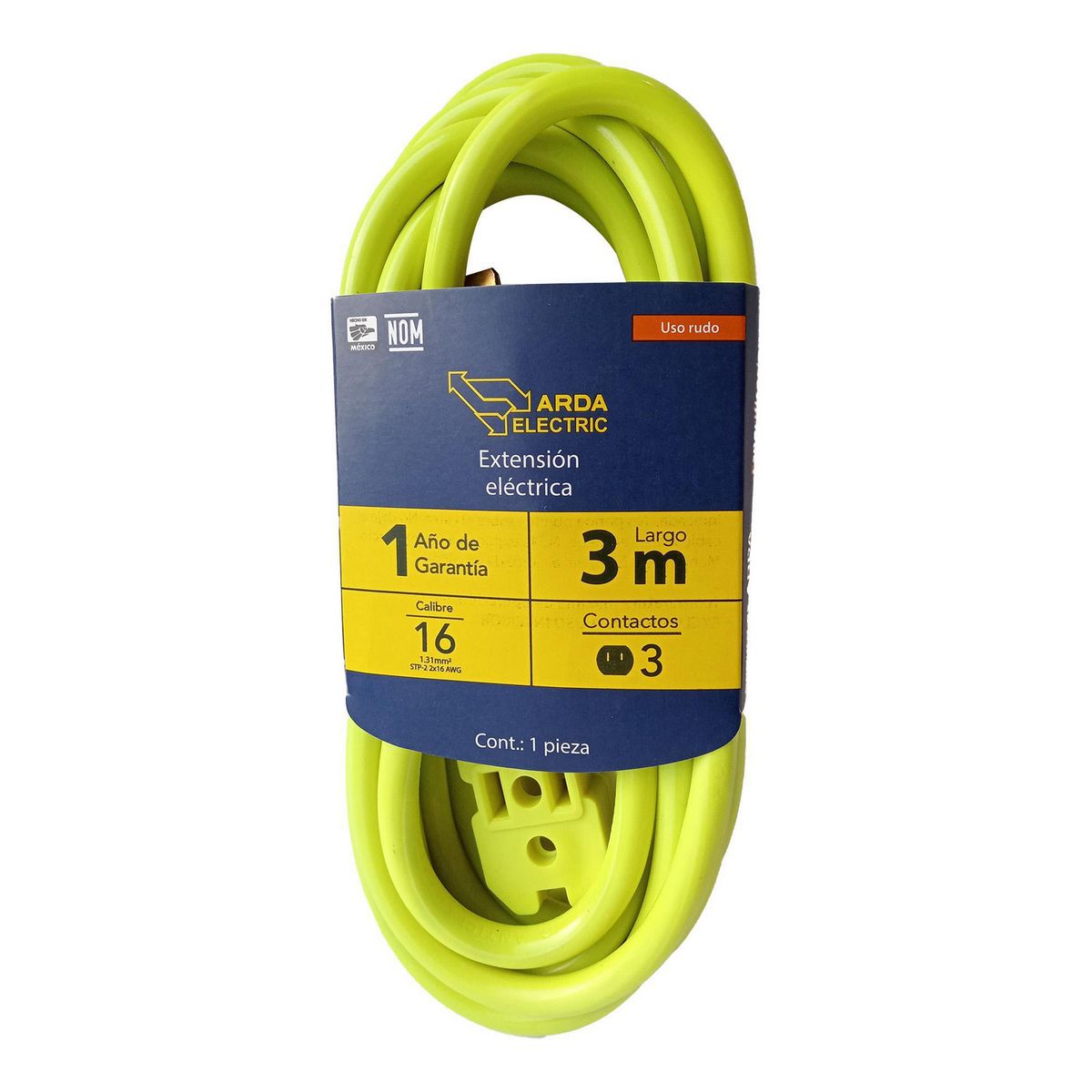 Arda - Extensión Neon 3 M Uso Rudo, 2 x 16 AWG
