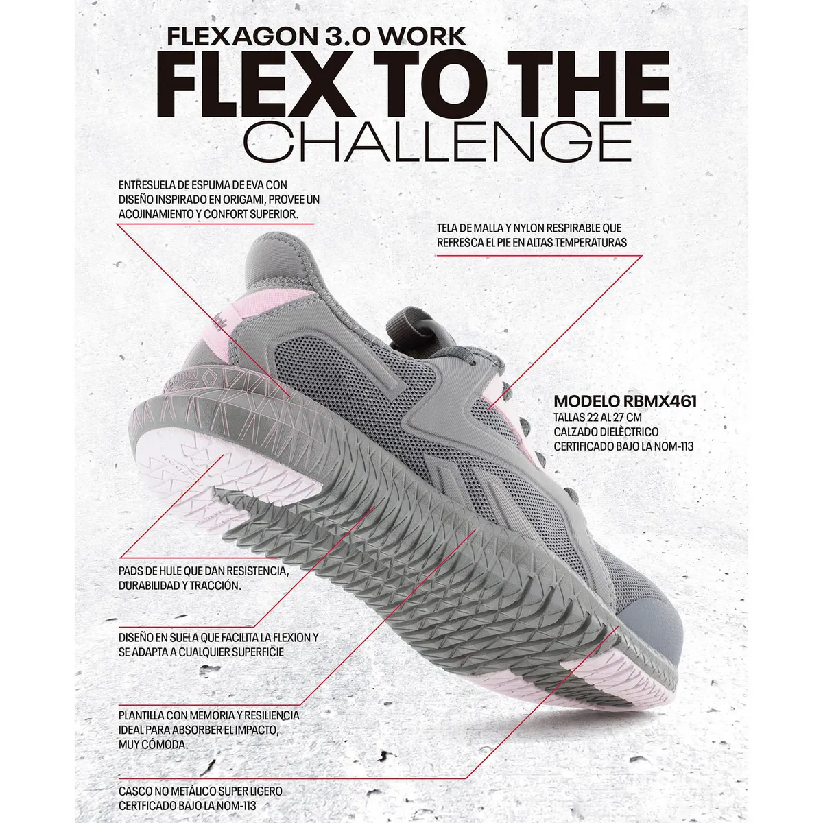 Reebok - Tenis de Seguridad Reebok Flexagon Rosa