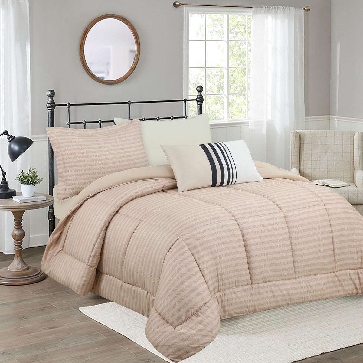Combo de Edredón Individual + Sabana + Cojín CYB1 Beige, marca Just Home Collection - Foto Principal