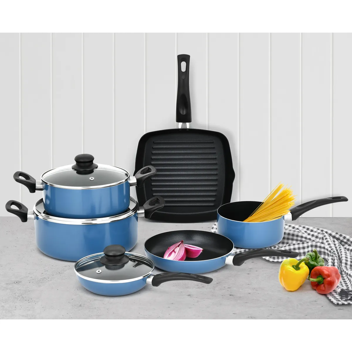 Batería de cocina 9 piezas azul, marca Just Home Collection - Foto 2