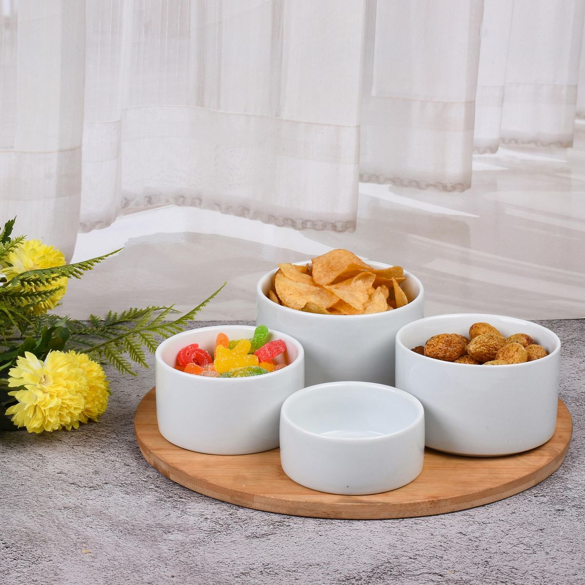 Just Home Collection - Set 4 platos con bandeja de bambú