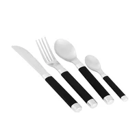 Juego cubiertos con mango de plástico negro 24 piezas