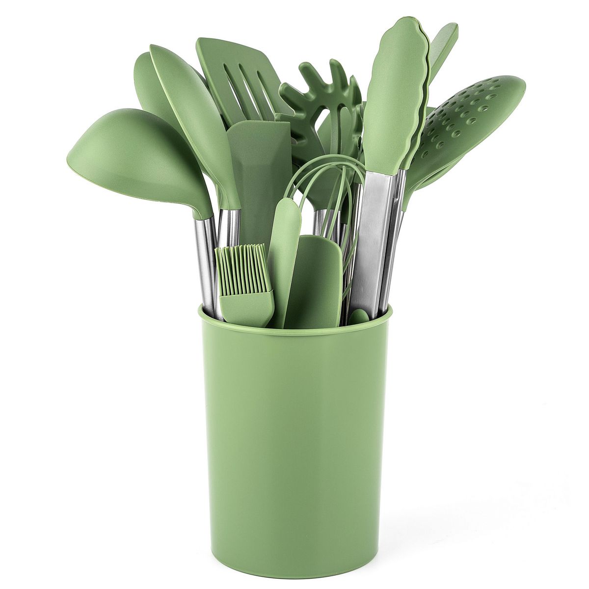 Just Home Collection - Juego de utensilios acero inoxidable verde 15 piezas
