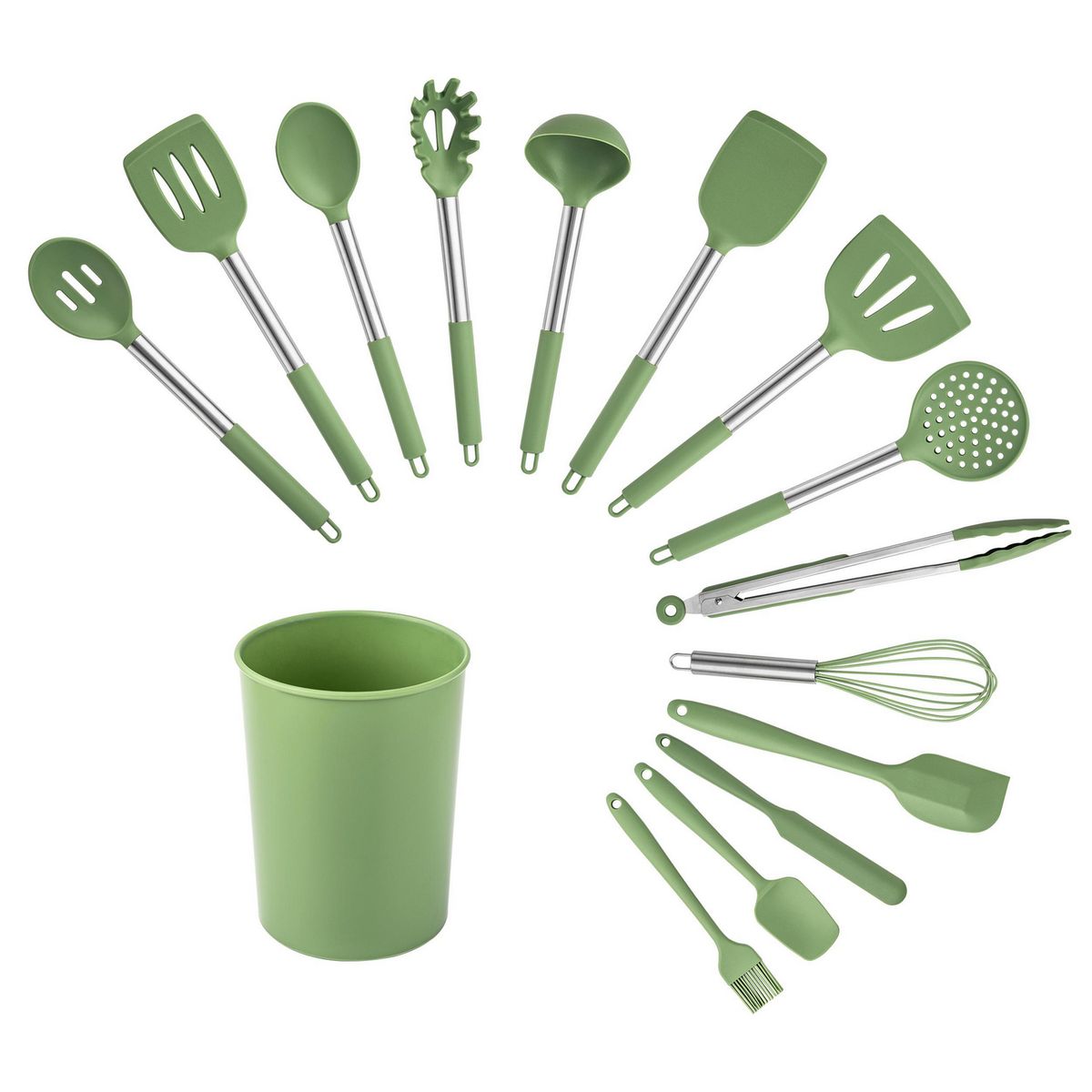 Just Home Collection - Juego de utensilios acero inoxidable verde 15 piezas