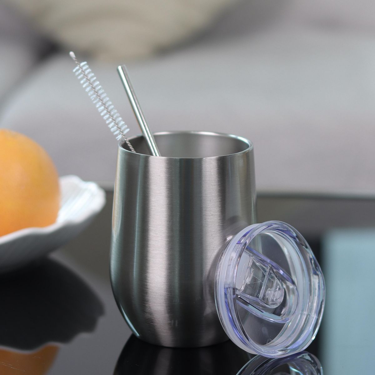 Vaso acero inoxidable 12oz + 1 popote + cepillo, marca Just Home Collection - Foto 2